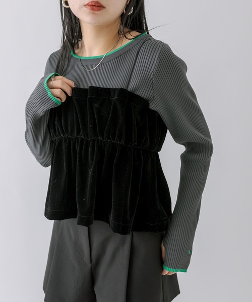 mline（エムライン）の「[mline]ベアギャザーベロアキャミソール（キャミソール・レディース・ブラック/ベージュ・FREE）」の4枚目の写真