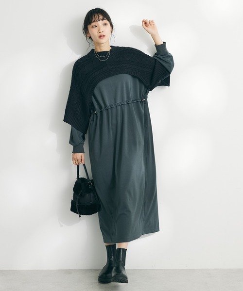 CRAFT STANDARD BOUTIQUE(クラフトスタンダードブティック)の「ポンチウエストドロストワンピース(ワンピース・レディース・ベージュ/ブルー/チャコールグレー・FREE)」の2枚目の写真