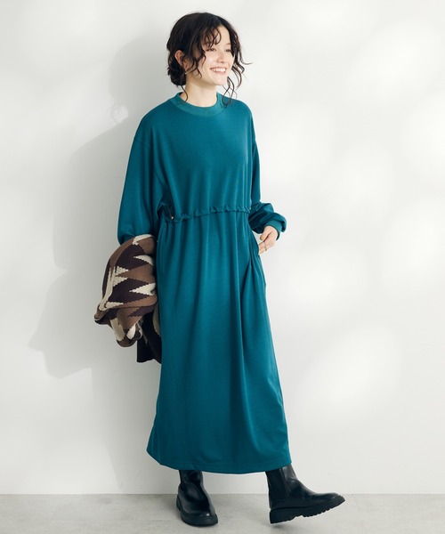 CRAFT STANDARD BOUTIQUE(クラフトスタンダードブティック)の「ポンチウエストドロストワンピース(ワンピース・レディース・ベージュ/ブルー/チャコールグレー・FREE)」の3枚目の写真