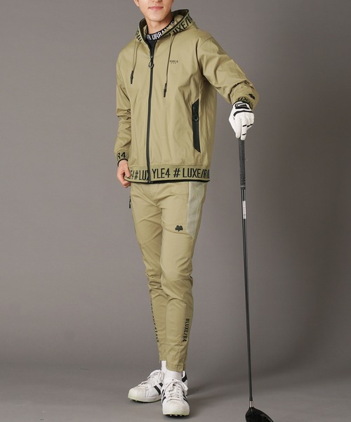LUXE/R GOLF ストレッチ布帛 切り替え長袖パーカー 撥水ストレッチ布帛止水ジップバイカラー長袖プルパーカー