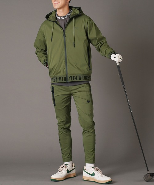 LUXE/R GOLF ストレッチ布帛 切り替え長袖パーカー 撥水ストレッチ布帛止水ジップバイカラー長袖プルパーカー