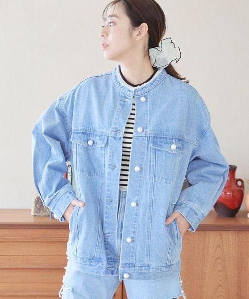 mysty woman(ミスティウーマン)の「パールボタンデニムジャケット 996648(デニムジャケット・レディース・ネイビー/ブルー/ブラック・FREE)」の9枚目の写真