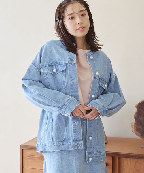 mysty woman(ミスティウーマン)の「パールボタンデニムジャケット 996648(デニムジャケット・レディース・ネイビー/ブルー/ブラック・FREE)」の11枚目の写真