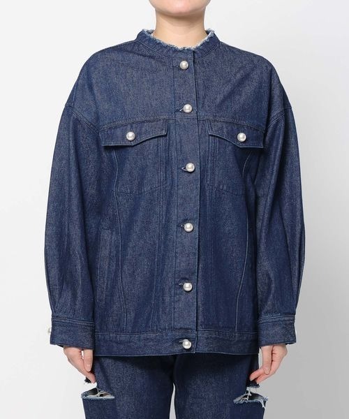 mysty woman(ミスティウーマン)の「パールボタンデニムジャケット 996648(デニムジャケット・レディース・ネイビー/ブルー/ブラック・FREE)」の15枚目の写真