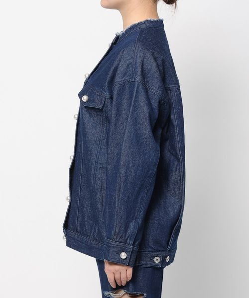 mysty woman(ミスティウーマン)の「パールボタンデニムジャケット 996648(デニムジャケット・レディース・ネイビー/ブルー/ブラック・FREE)」の16枚目の写真