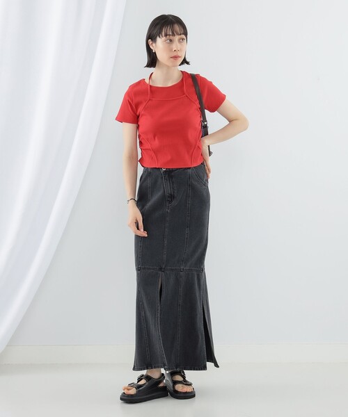 Ray BEAMS（レイビームス）の「Ray BEAMS / デニム スリット スカート（デニムスカート・レディース・ブルー/ブラック・0/1）」の4枚目の写真