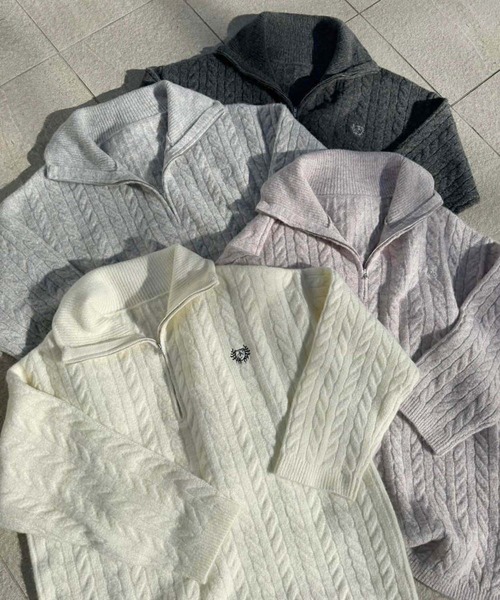 one after another NICE CLAUP（ワンアフターアナザーナイスクラップ）の「ケーブルニットZIPUPニットワンピース（ワンピース・レディース・ライトグレー/ピンク/アイボリー/チャコール・FREE）」の10枚目の写真