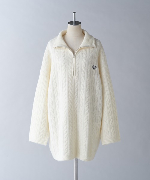 one after another NICE CLAUP（ワンアフターアナザーナイスクラップ）の「ケーブルニットZIPUPニットワンピース（ワンピース・レディース・ライトグレー/ピンク/アイボリー/チャコール・FREE）」の19枚目の写真