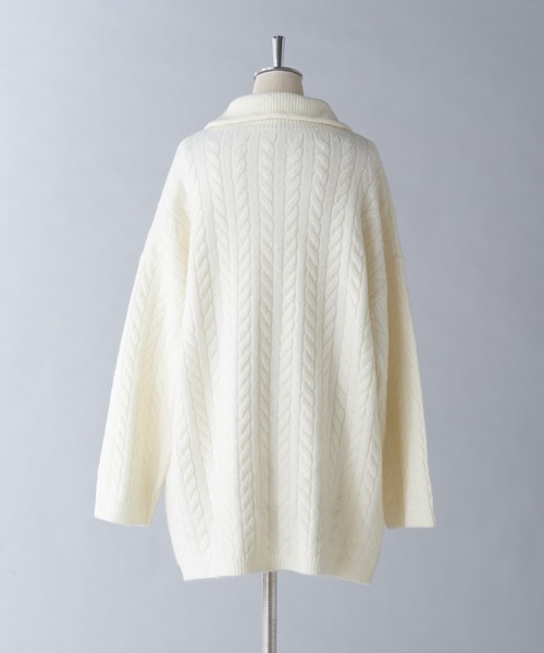 one after another NICE CLAUP（ワンアフターアナザーナイスクラップ）の「ケーブルニットZIPUPニットワンピース（ワンピース・レディース・ライトグレー/ピンク/アイボリー/チャコール・FREE）」の11枚目の写真