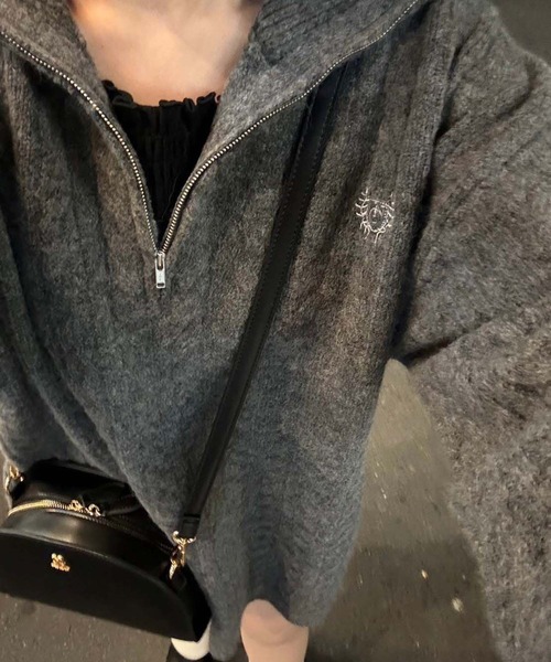 one after another NICE CLAUP（ワンアフターアナザーナイスクラップ）の「ケーブルニットZIPUPニットワンピース（ワンピース・レディース・ライトグレー/ピンク/アイボリー/チャコール・FREE）」の9枚目の写真