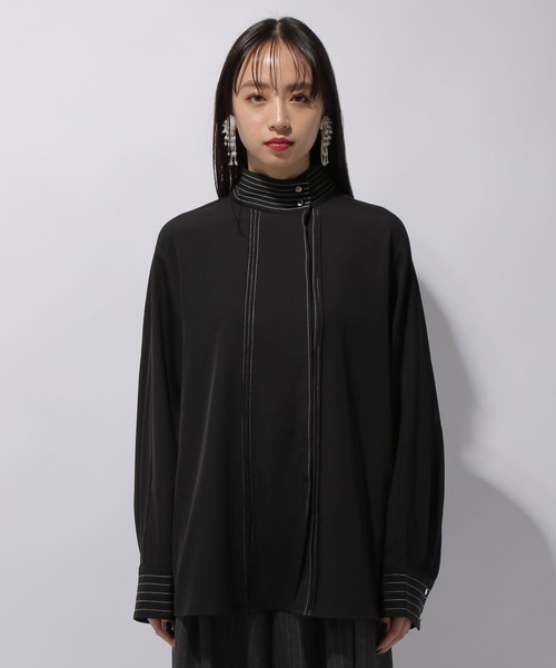 【人気完売品】美品✨ HARE ハレ　ステッチハイネックシャツ　ブラック 人気完売品】美品✨ HARE ハレ ステッチハイネックシャツ