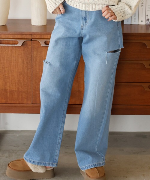 Girly Doll(ガーリードール)の「ダメージストレートパンツ(デニムパンツ・レディース・サックスブルー/ブラック/ブルー・F)」の16枚目の写真