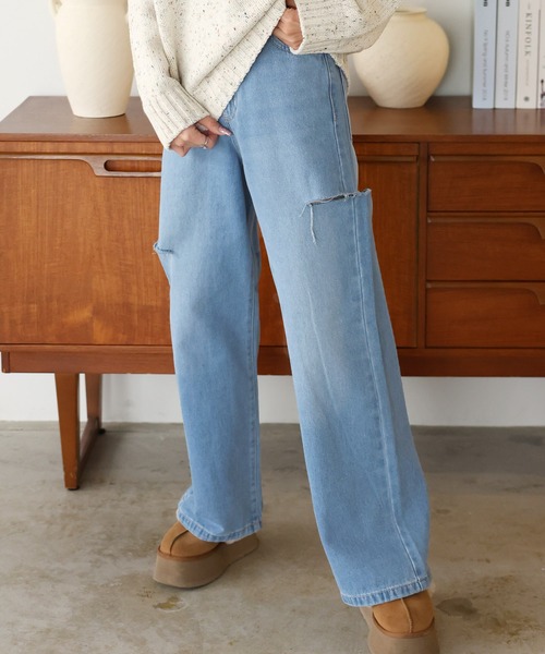 Girly Doll(ガーリードール)の「ダメージストレートパンツ(デニムパンツ・レディース・サックスブルー/ブラック/ブルー・F)」の18枚目の写真