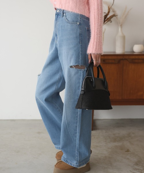 Girly Doll(ガーリードール)の「ダメージストレートパンツ(デニムパンツ・レディース・サックスブルー/ブラック/ブルー・F)」の19枚目の写真