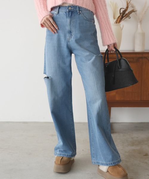 Girly Doll(ガーリードール)の「ダメージストレートパンツ(デニムパンツ・レディース・サックスブルー/ブラック/ブルー・F)」の20枚目の写真