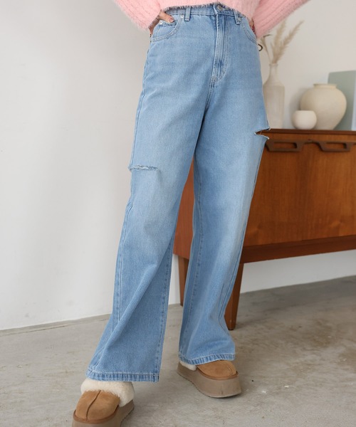 Girly Doll(ガーリードール)の「ダメージストレートパンツ(デニムパンツ・レディース・サックスブルー/ブラック/ブルー・F)」の21枚目の写真