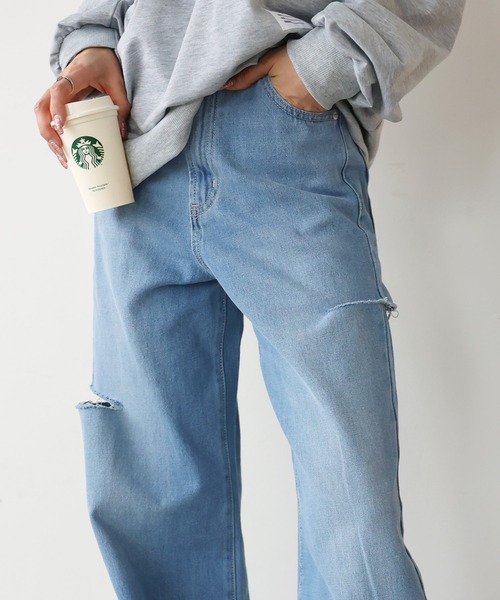 Girly Doll(ガーリードール)の「ダメージストレートパンツ(デニムパンツ・レディース・サックスブルー/ブラック/ブルー・F)」の22枚目の写真