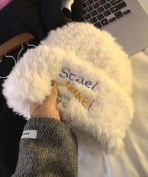 【float】ふわふわ ロゴ刺繍 フェイクファー ニット帽