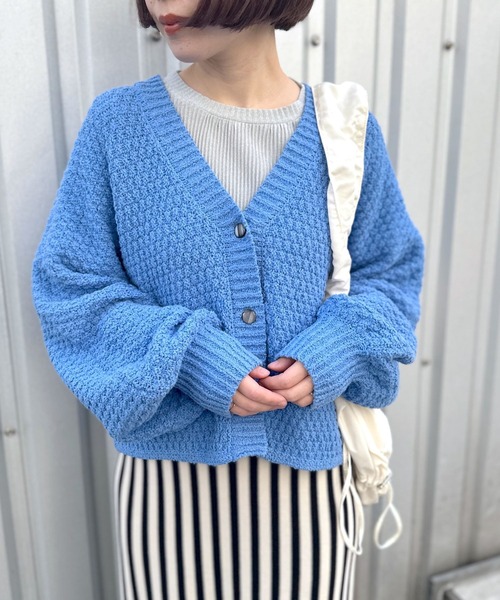 LEPSIM（レプシィム）の「3ゲージポコポコVネックカーディガン　994329（カーディガン/ボレロ・レディース・オフホワイト/チャコールグレー/ブルー・FREE）」の8枚目の写真