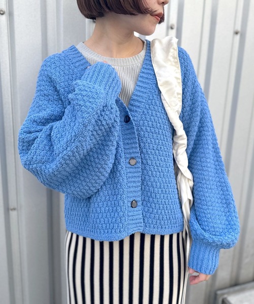 LEPSIM（レプシィム）の「3ゲージポコポコVネックカーディガン　994329（カーディガン/ボレロ・レディース・オフホワイト/チャコールグレー/ブルー・FREE）」の9枚目の写真