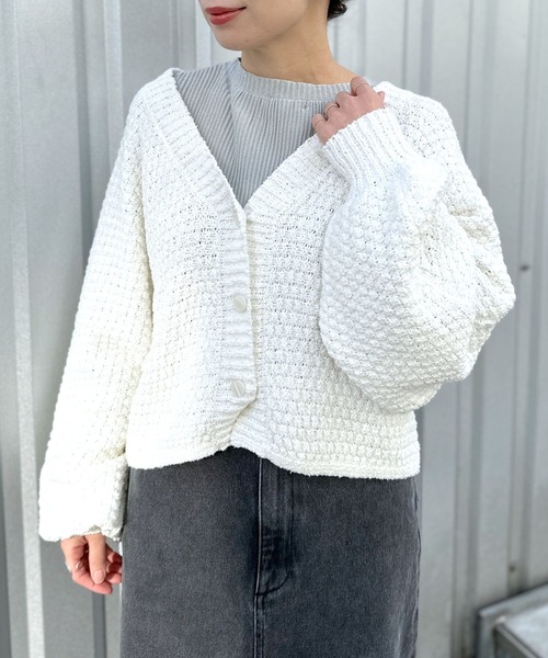 LEPSIM（レプシィム）の「3ゲージポコポコVネックカーディガン　994329（カーディガン/ボレロ・レディース・オフホワイト/チャコールグレー/ブルー・FREE）」の14枚目の写真