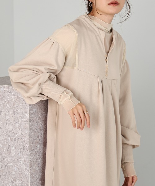 Bab(バブ)の「【低身長向けサイズあり】カフタンシアー裏毛ワンピース(ワンピース・レディース・グレイッシュベージュ/ベージュ・M/S)」の1枚目の写真