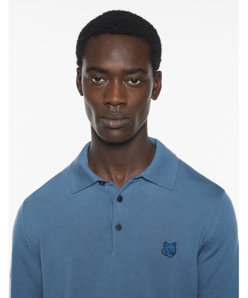★MAISON KITSUNE★ ボールド フォックスヘッドパッチ ポロ 水色 BOLD FOX HEAD PATCH POLO JUMPER（ニット/セーター）｜Maison
