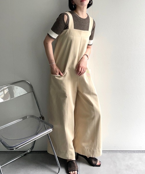 セール】配色ステッチワイドサロペット（サロペット