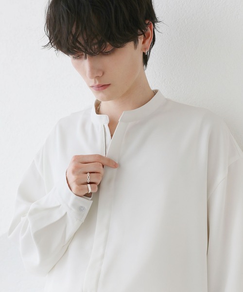 LILL（リル）の「ルーズシルエットハーフジップシャツ（シャツ/ブラウス・メンズ・ブラック/サックスブルー/ライトグレー/ホワイト・L/M/S/XL）」の11枚目の写真