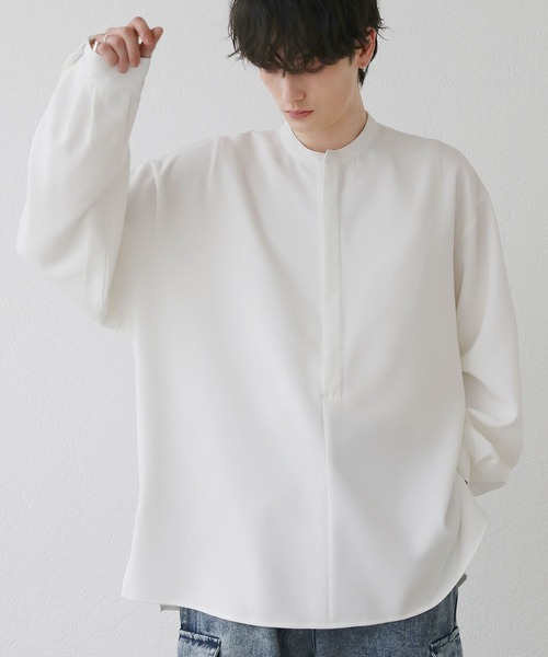 LILL（リル）の「ルーズシルエットハーフジップシャツ（シャツ/ブラウス・メンズ・ブラック/サックスブルー/ライトグレー/ホワイト・L/M/S/XL）」の13枚目の写真