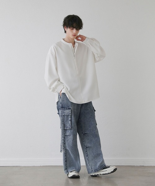 LILL（リル）の「ルーズシルエットハーフジップシャツ（シャツ/ブラウス・メンズ・ブラック/サックスブルー/ライトグレー/ホワイト・L/M/S/XL）」の17枚目の写真