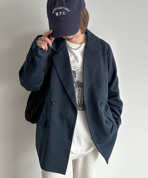 apres jour mignon（アプレジュールミニョン）の「アソートダブルジャケット【ZOZOTOWN限定アイテム】（テーラードジャケット・レディース・ネイビー/ブラック系その他/グレー・フリー/X-LARGE）」の3枚目の写真