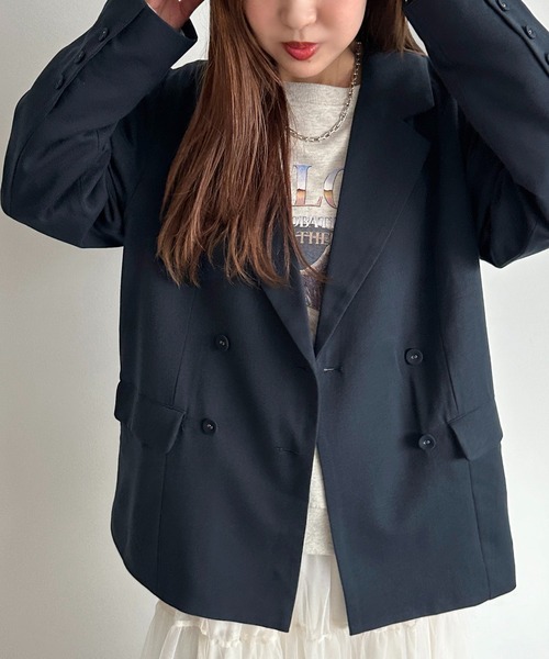 apres jour mignon（アプレジュールミニョン）の「アソートダブルジャケット【ZOZOTOWN限定アイテム】（テーラードジャケット・レディース・ネイビー/ブラック系その他/グレー・フリー/X-LARGE）」の7枚目の写真