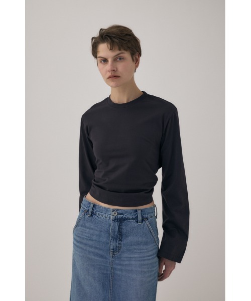 M_(エムアンダーバー)の「オーガニックコットン使用の少しハリのあるTシャツ生地 背中で帯を結わえるデザインの長袖Tシャツ(Tシャツ/カットソー・レディース・アイボリー/ブラック/ライトピンク・FREE)」の5枚目の写真
