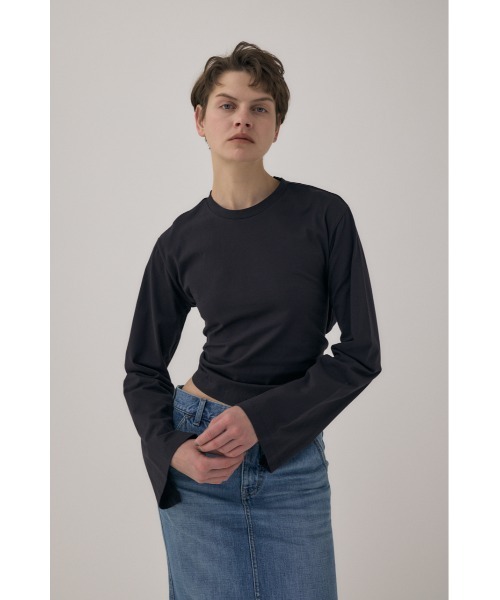 M_(エムアンダーバー)の「オーガニックコットン使用の少しハリのあるTシャツ生地 背中で帯を結わえるデザインの長袖Tシャツ(Tシャツ/カットソー・レディース・アイボリー/ブラック/ライトピンク・FREE)」の6枚目の写真