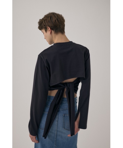 M_(エムアンダーバー)の「オーガニックコットン使用の少しハリのあるTシャツ生地 背中で帯を結わえるデザインの長袖Tシャツ(Tシャツ/カットソー・レディース・アイボリー/ブラック/ライトピンク・FREE)」の9枚目の写真