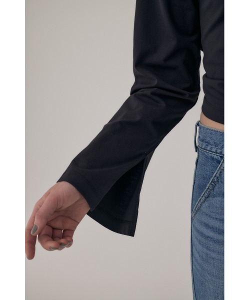 M_(エムアンダーバー)の「オーガニックコットン使用の少しハリのあるTシャツ生地 背中で帯を結わえるデザインの長袖Tシャツ(Tシャツ/カットソー・レディース・アイボリー/ブラック/ライトピンク・FREE)」の13枚目の写真