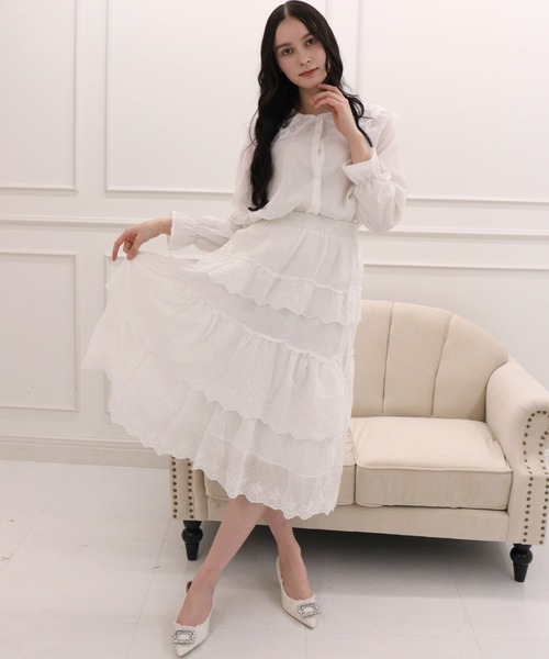 titty＆Co. PETIT（ティティアンドコープティ）の「刺繍レースティアードスカート（スカート・レディース・ホワイト/ブラック・FREE）」の10枚目の写真