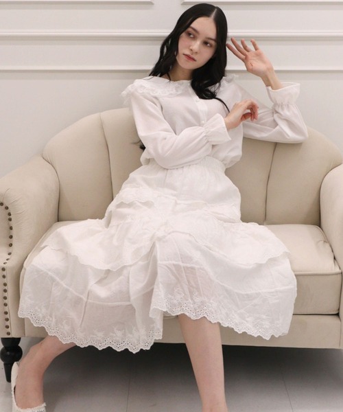 titty＆Co. PETIT（ティティアンドコープティ）の「刺繍レースティアードスカート（スカート・レディース・ホワイト/ブラック・FREE）」の8枚目の写真