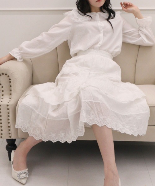 titty＆Co. PETIT（ティティアンドコープティ）の「刺繍レースティアードスカート（スカート・レディース・ホワイト/ブラック・FREE）」の9枚目の写真