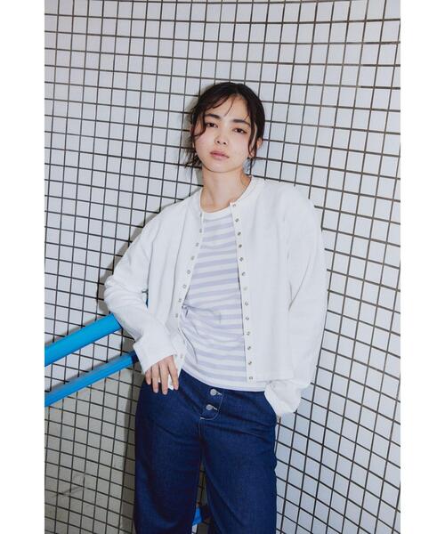 agnes b. WEB限定 ロゴ コットン 長袖 カーディガンプレッション agnes b.｜WEB限定 ロゴ コットン 長袖 カーディガン