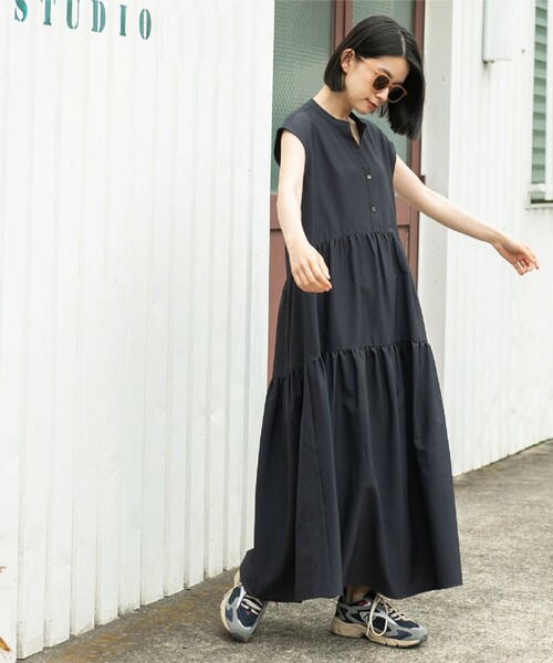 coen(コーエン)の「【WEB限定】シアサッカーティアードワンピース(ワンピース・レディース・オリーブ/ターコイズブルー/ダークグレー・M/L)」の5枚目の写真