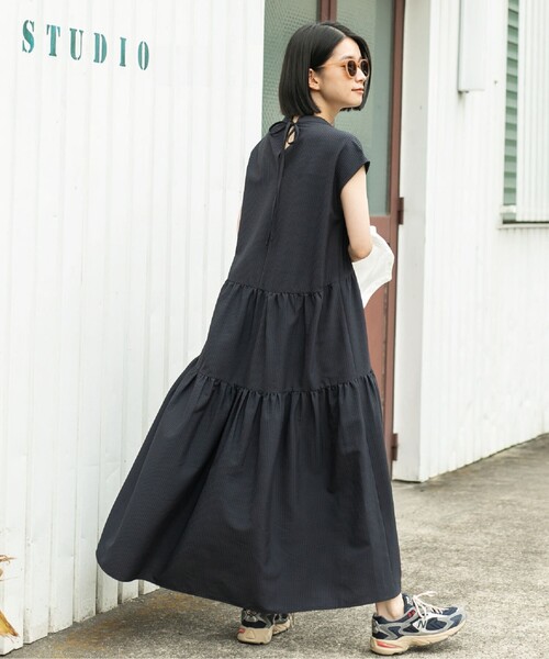 coen(コーエン)の「【WEB限定】シアサッカーティアードワンピース(ワンピース・レディース・オリーブ/ターコイズブルー/ダークグレー・M/L)」の8枚目の写真