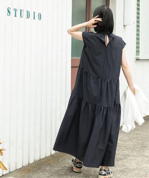 coen(コーエン)の「【WEB限定】シアサッカーティアードワンピース(ワンピース・レディース・オリーブ/ターコイズブルー/ダークグレー・M/L)」の10枚目の写真