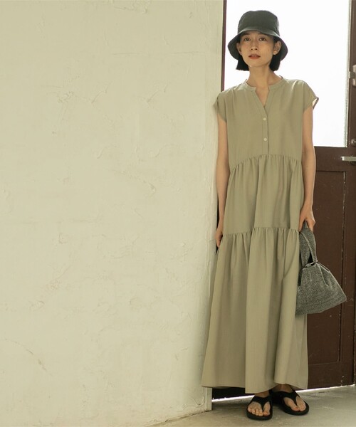 coen(コーエン)の「【WEB限定】シアサッカーティアードワンピース(ワンピース・レディース・オリーブ/ターコイズブルー/ダークグレー・M/L)」の15枚目の写真