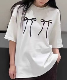 リボンプリントTシャツ