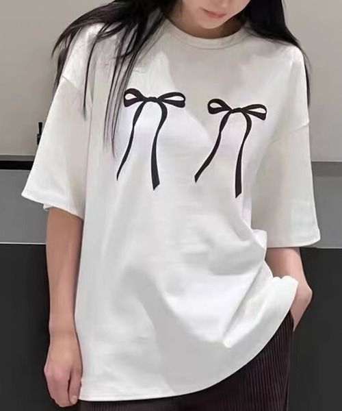 セール】リボンプリントTシャツ（Tシャツ/カットソー）｜LAFFMO