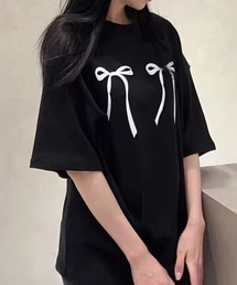 リボンプリントTシャツ