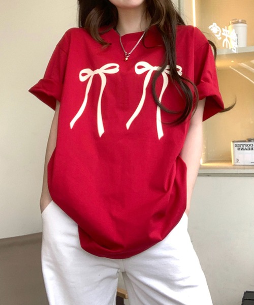 LAFFMO(ラフモ)の「リボンプリントTシャツ(Tシャツ/カットソー・レディース・ホワイト/ブラック/レッド・F)」の15枚目の写真
