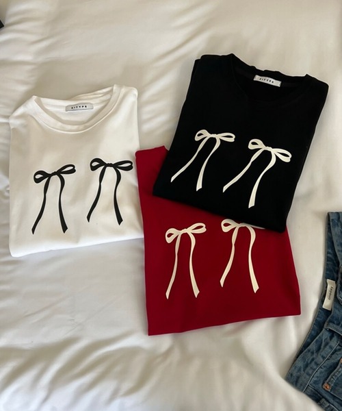 LAFFMO(ラフモ)の「リボンプリントTシャツ(Tシャツ/カットソー・レディース・ホワイト/ブラック/レッド・F)」の8枚目の写真